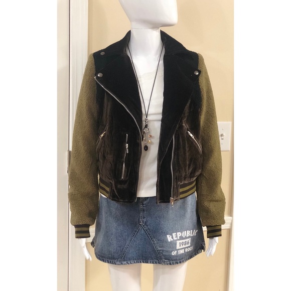 POL clothing woman’s size M jacket biker motorcycle brown bomber velvet Sherpa - Picture 8 of 15